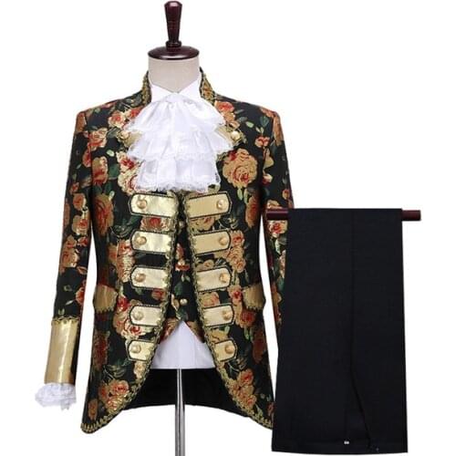 Deluxe Victorian King Prince Costume For Adult Men Top Vest Jacket Coat Blazer Suit Stage Theater Cosplay Outfit Pants Jabot Tie