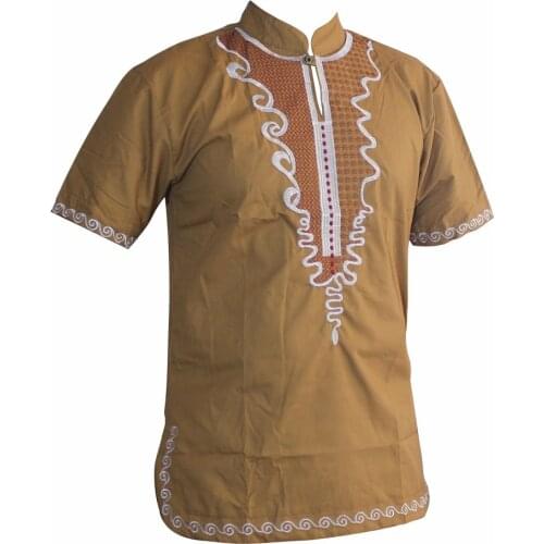 Рубашка мужская Great Golden Embroidered Slim African Hippie Dashiki Top Ankara For Mans Short Sleeve Fashion Muslim T-Shirts