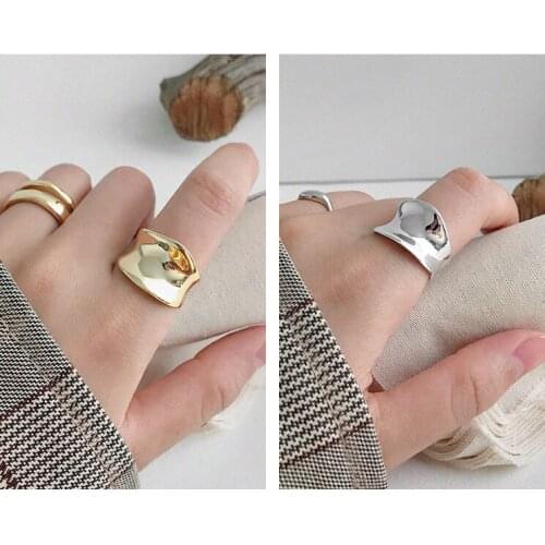 Wide Ring Gold Silver Color Thumb Rings High Quality Smooth Irregular Adjustable Finger Ring Personality Jewelry