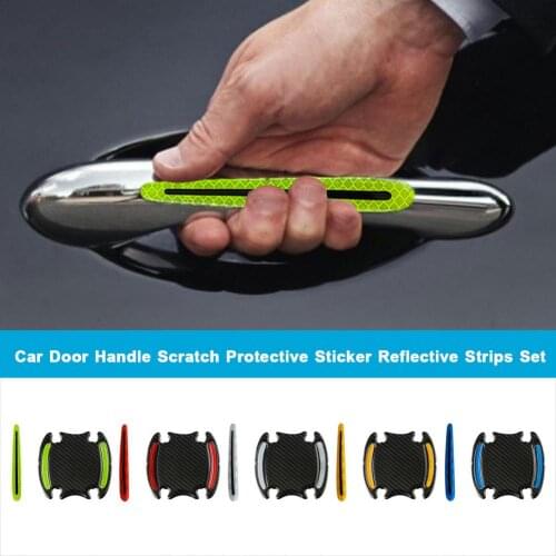 Universal Carbon Fiber Car Door Handle Paint Scratch Protector Sticker Cover Guard Protective Film Car Safety Reflective Strips