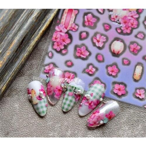 Spring Flowers Cherry Blossoms Nail Sticker 3D Engraved Nail Stickers High Quality Nail Art Decorations Nail Decals Design