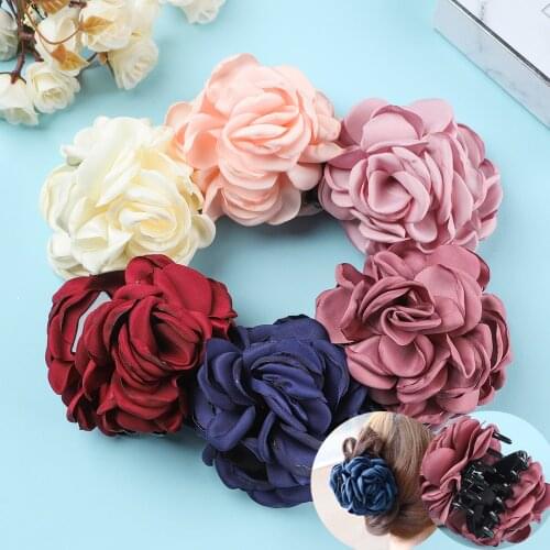 Korean Big Cloth Flower Rose Large Horsetail Crab Clip Women Girls Plastic Hair Clamps Claw Barrette Hairpin Mackup Accessories