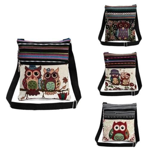 2019 Fashion Women Satchel Shoulder Bag School Bags Tote Messenger Cross Body Canvas Owl Handbag Ethnic Style Embroidery New Hot