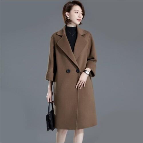 Winter Double Breasted Camel Red Black Three Quarter Mothers Lady Cashmere Coat Medium Loose Womens Cape Type Woolen Outerwear