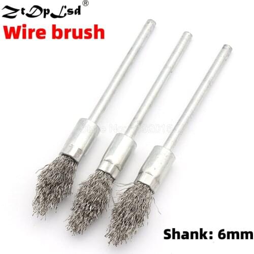 1Pcs Torch Shape Brushes 6MM Shank Steel Wire Brush For Metal Rust Remover Wood Jade Polishing Cleaning Rotary Tools