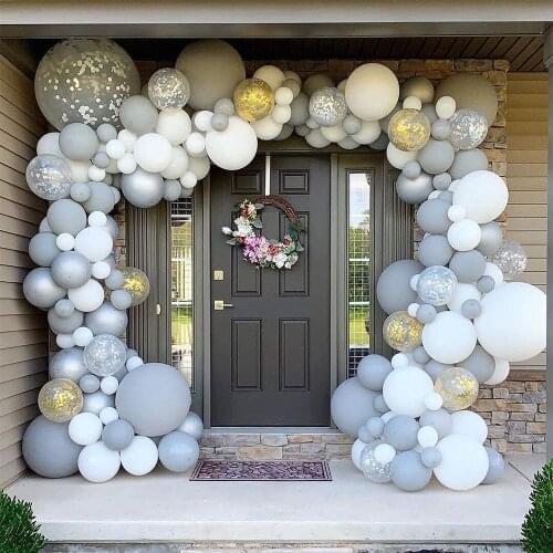 135pcs Grey White Macaron Balloons Garland Arch Set Chrome Silver Balloon Baby Shower Wedding Decoration Background Wall Decor