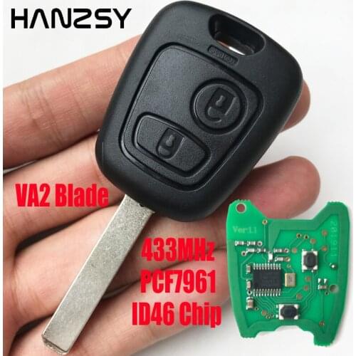 2 Buttons Car Remote Key For Citroen C3 C1 Peugeot 307 with VA2 Blade Chip ID46 PCF7961 433Mhz