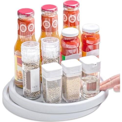 2pcs Kitchen Condiment Round 360 Degrees Rotating Storage Tray Convenient Rotating Spice Rack Non-slip Home Cosmetics Organizer