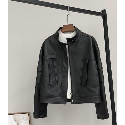 2021 Real Leather Jacket Women Short Sheepskin Coat Female Zipper Stand Collar Coats Womens Clothes Chaquetas Para Mujer WPY1952
