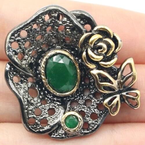 32x30mm Bohemia Design Vintage 12g Real Green Emerald Created Green Peridot For Women Black Gold Silver Pendant Wholesale