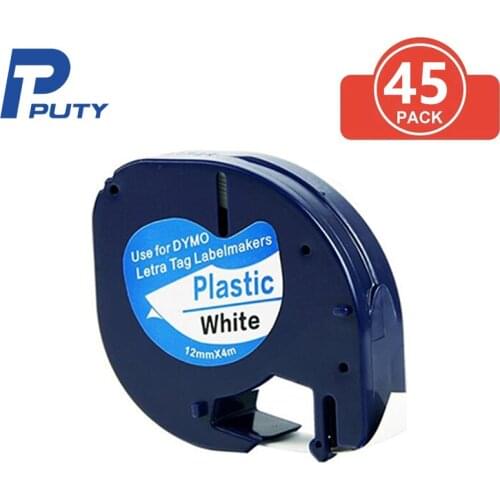 45PK Compatible Dymo letra tag 91201 12Mm * 4M Black On White Dymo Letratag Plastic Tape Lt 91331 LT91201 for LT-100H LT-100T