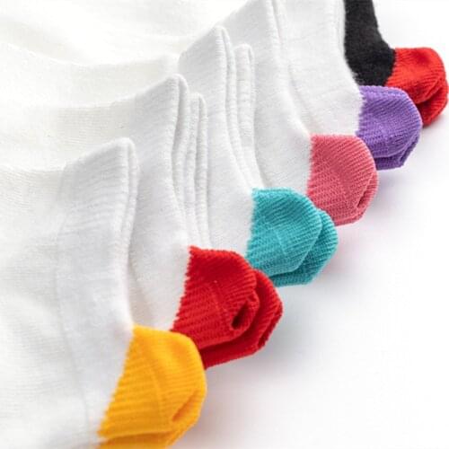 6 Pairs Solid Color Cute Casual Cotton Socks Comfortable White Background Candy Color Love Women Student Ankle Socks