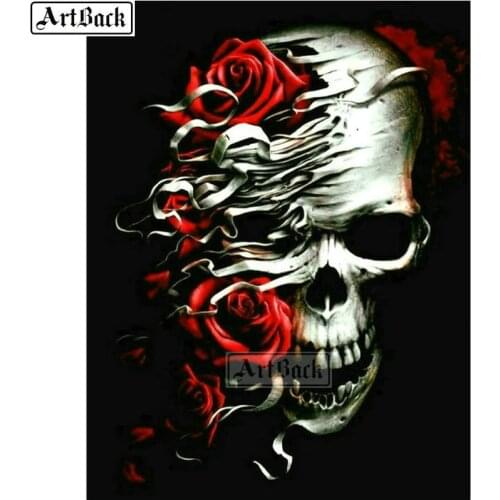 ARTBACK 5d Diamond Painting Skull Rose Square Square Animal Diamond Mosaic 3d Diamond Embroidery Sticker Gift