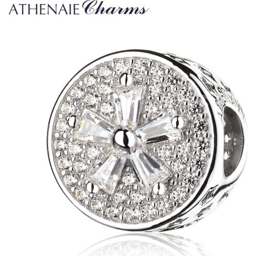 ATHENAIE 925 Sterling Silver Pave Clear CZ Flower Charm Bead Fit Bracelets Jewelry Gift