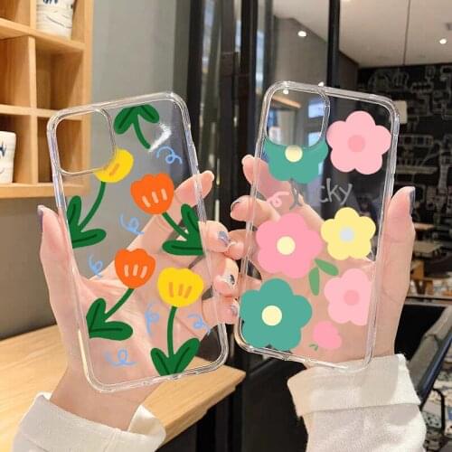 JAMULAR Cute Colorful Floral Leaves Clear Phone Case For iPhone 11 Pro XS MAX X 7 XR SE 2020 8 6Plus Tulip Soft TPU Cover Fundas