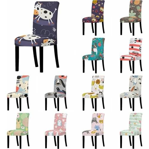 Cartoon Pattern Chair Cover Back Chair Removable Washable Anti-Dirty Seat Cover Kitchen Slipcover For Wedding Restaurant Banquet