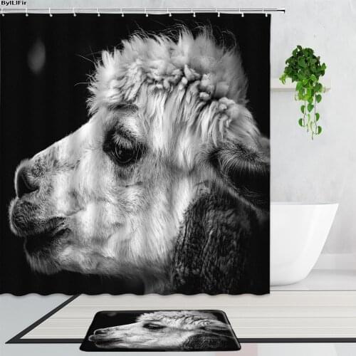 3D Black And White Alpaca Shower Curtains Cute Prairie Animal Sheep Fabric Bathroom Bathing Accessories Set Bath Curtain Carpet