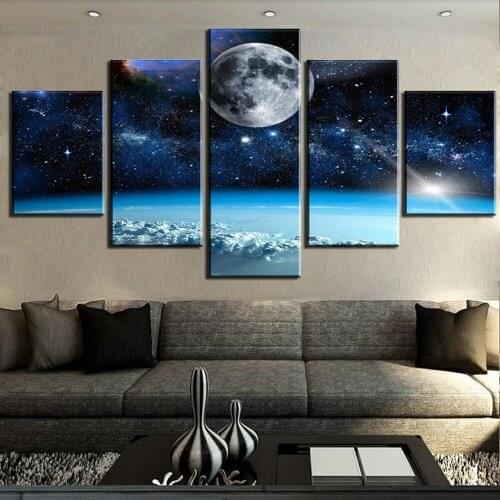Home Decoration Wall Art Canvas Paintings Picture Hd Prints Modern 5 Piece The Moon In Space Poster For Bedroom Modular Framed