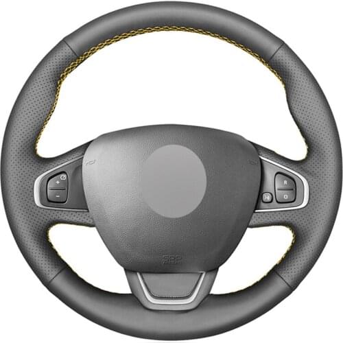 Black PU Faux Leather Hand-stitched Car Steering Wheel Cover for Renault Clio 4 (IV) Kaptur Captur 2016-2020
