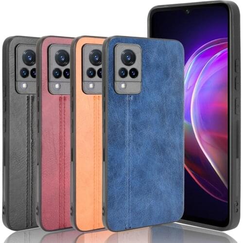 For vivo V21 Case Luxury Calfskin PU Leather lines Back Cover Shockproof Case For vivo V21 5G V 21 2021 Phone Case