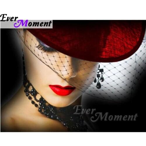Ever Moment 5D DIY Diamond Painting Red Lip Woman Diamond Mosaic Full Square Drills Rhinestone Artwork Home Decoration ASF1239