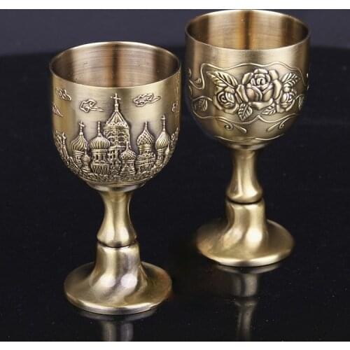 European Style Three-Dimensional Relief Pattern Handmade Copperware Crafts Copper Wine Glass Mini Goblet Liquor Set