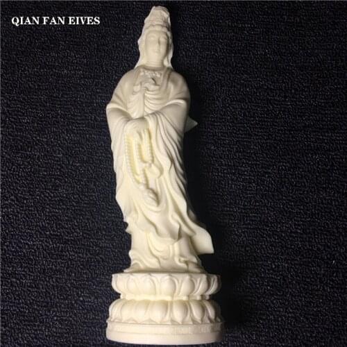 White Lotus Guanyin Statue, modern art sculpture, high-end home living room loft decorative statue， gift 21.5cm Guanyin