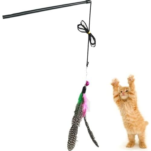 Pet Toy Bird Feather Plastic Cat Teaser Toy with Bell Cat Catcher Teaser Toys Cat Wand Stick Cat Interactive Toys