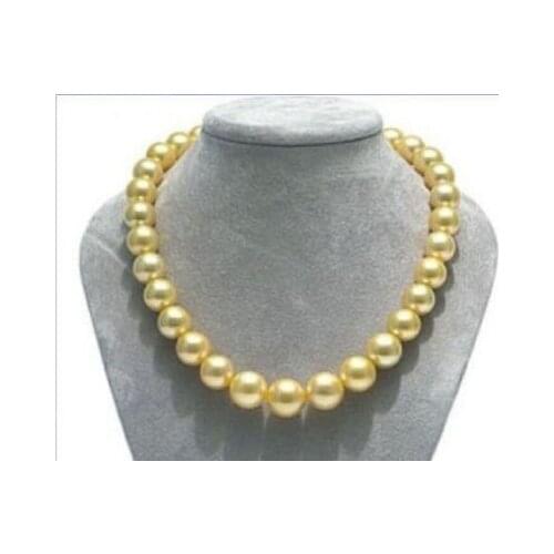 11-12 mm Natural round south sea golden pearl necklace 18">Selling jewerly free shipping