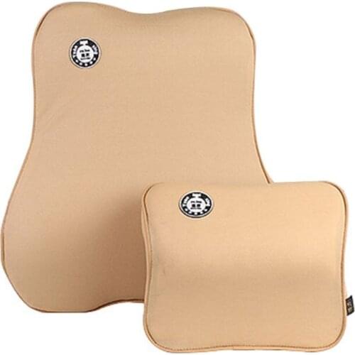 50LC 2pcs Auto Cushion Set Car Lumbar Cushion Neck Pillow Seat Support Back and Neck Relieve Lower Back Pain Breathable Seat Kit
