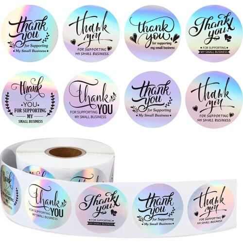 500PCS Laser Thank You Stickers for supporting my Small Business Holographic Silver Adhesive Labels for package Boxes,Envelope
