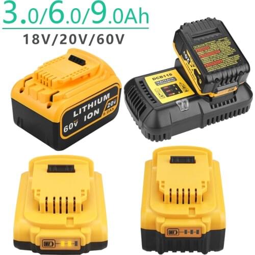20V 60V 3.0/6.0/9.0Ah Lithium Battery For DeWalt power Tools DCB184 DCB200 DCB606 rechargeable electric tool set 20V 18 Volt