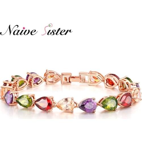 Trendy Mona Lisa Bracelet Rose Gold Color Multicolor Water Drop Shape AAA Cubic Zirconia Bracelets For Women Lady Girl Jewelry
