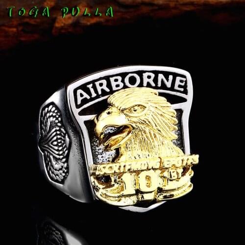 Vintage United States Badge Eagle Military Ring Men American 101 AIRBORNE Ring Mens Stainless Steel Biker Rings Jewelry