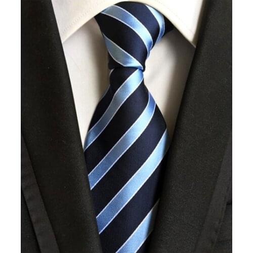 8cm Men High Quality Woven Tie Classic Navy Blue Striped Necktie Cravat