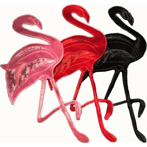 High Quality 30*16cm Large Flamingo Crane Cloth Badge Patch Sticker Sequin Embroidery Patch Clothing Accessories