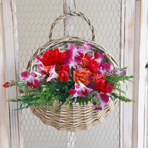 Wall Handmade Wicker Flower Pot Hanging Woven Rattan Vase Dried Flower Plant Basket Storage Container Garden Balcony Decor