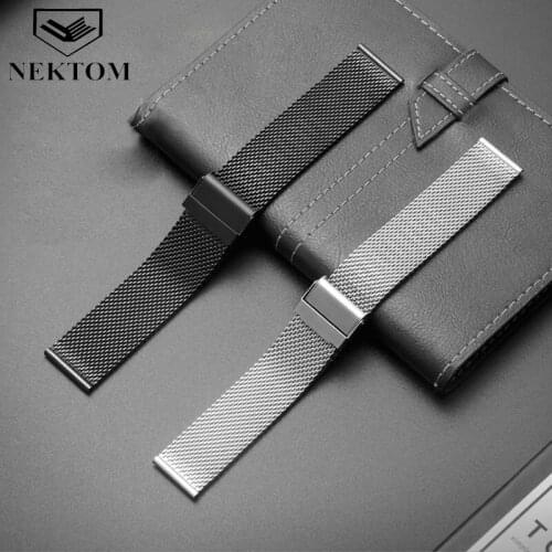 NEKTOM New Watch Bracelet Strap Black Watchband Genuine Mesh Watch Band 22mm Watch Accessories Wristband Pulseira Relogio