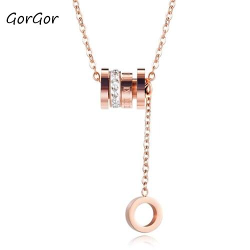 GorGor New Arrivals Rhinestone Roman Numerals Small Waist Stainless Steel Necklace Pendant Women Jewelry Gift 1647