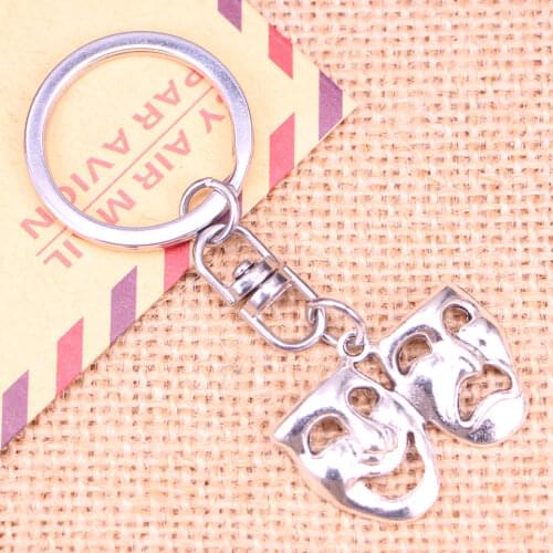 New Fashion Keychain 31x23mm comedy tragedy masks Pendants DIY Men Jewelry Car Key Chain Ring Holder Souvenir For Gift