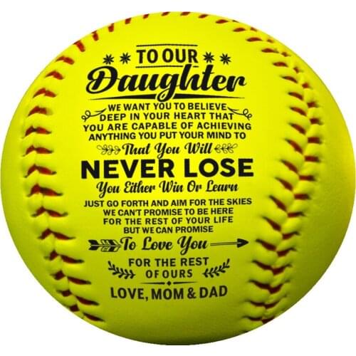 Dad Dnd Mom To My Daughter with a meaningful message printed on the ball softball which helps it last forever