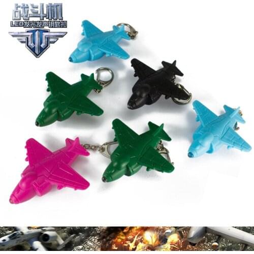 FREE SHIPPING BY DHL 200pcs/lot Plastic LED Fighter Plane Keychains with Sound Novelty Toy Keyrings for Kids