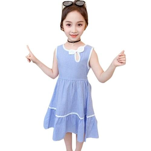 Summer Dress Girl Plaid Pattern Dress For Girl Bow Dress Kids Teenage Costume For Girls 6 8 10 12 14