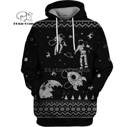 PLstar Cosmos Astronauts space Christmas Reindeer 3d hoodies/Sweatshirt Winter autumn funny Harajuku Long streetwear