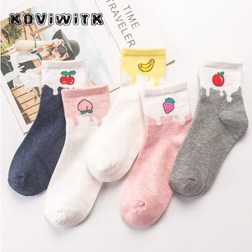 Casual Short fruit solid socks White cotton sock happy pink Stylish comfortable Transparent women fashion Harajuku Two-color sox