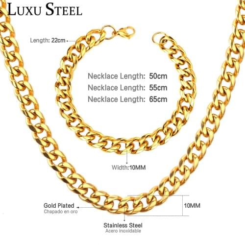 LUXUSTEEL Luxury Jewelry Vintage Cuban Link Chains Bracelets Sets Men Accessories Stainless Steel 10mm Width Bracelets Bangles