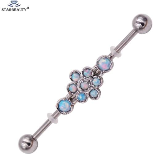 Starbeauty 1 Piece Natural Opal Industrial Piercing Earring 14G 3mm Blue Stone Ear Piercing Surgical Steel Barbells Body Jewelry