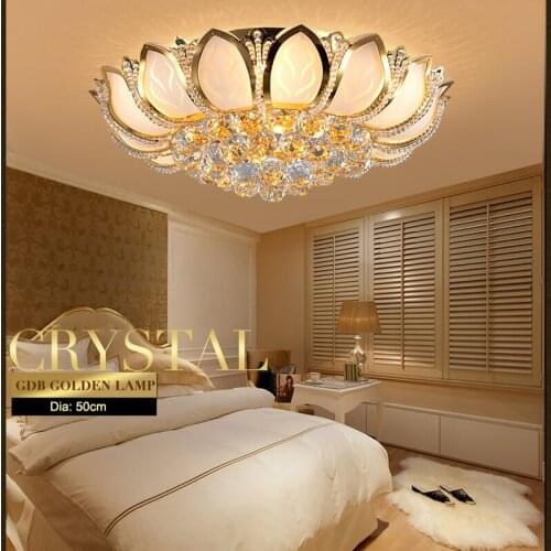 Modern Lotus Flower Crystal Ceiling Lamp Gold Ceiling Light Fixture European Luxury Bedroom Home Indoor Club Lighting CL186