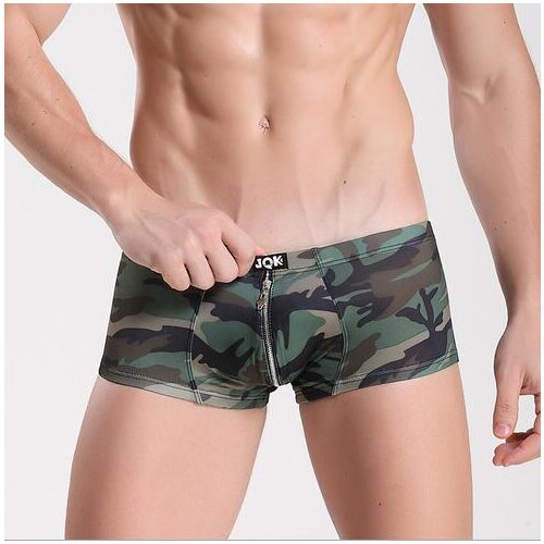 Novelty Camouflage Male Underpants Sexy Gay Underwear Boxer Shorts Men Zipper Crotchless Open Back Male Panties Mens Boxer JQK