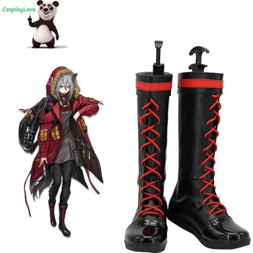 Arknights Projekt Red Black Cosplay Shoes Cosplay Long Boots Leather Custom Made For Party Christmas Halloween